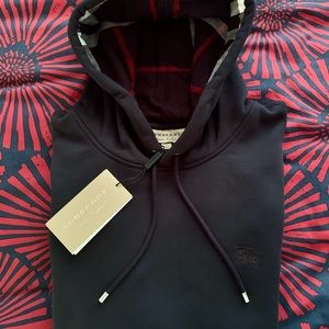 Burberry Check Hooded Sweatshirt Navy
